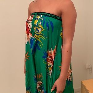 Green Floral Strapless Dress